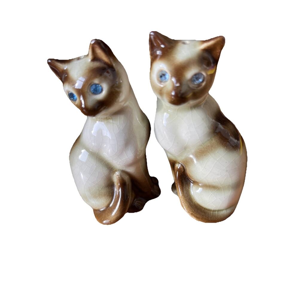 Vintage Siamese Cat Jewel Eyes Salt And Pepper Shakers Japan MCM - Picture 7 of 7